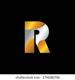 Creative Golden and Silver Elegant Design of R Alphabet. Unique Combination of Silver and Golden Gradient .Luxury and Modern Design of R Alphabet .Golden And Silver Colored Version of Bauhaus 93 Font 