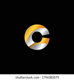 Diseño creativo Golden y Silver elegante del alfabeto C. Combinación única de gradiente plateado y dorado .Diseño lujoso y moderno del alfabeto C .Golden y plateado versión de Bauhaus 93 Font 