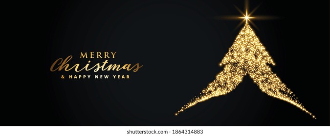 creative golden sparkling christmas tree on black background