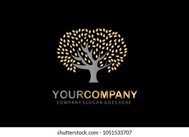 Creative Golden Tree Logo Design Vector