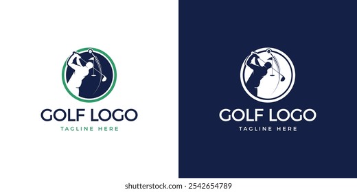 Modelo de vetor do logotipo do golfe criativo. Logotipo do golfe, jogador de golfe, logotipo do Torneio de golfe.