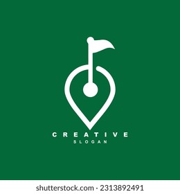 Diseño del logotipo de un punto de golf creativo. vector de punto de ubicación del mapa de golf