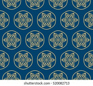 creative gothic floral geometric ornament. seamless vector pattern. blue and gold color. for decoration, wallpaper, presentation, fashion design.