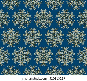 creative gothic floral geometric ornament. seamless vector pattern. blue and gold color. for decoration, wallpaper, presentation, fashion design.