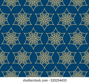 creative gothic floral geometric ornament. seamless vector pattern. blue and gold color. for decoration, wallpaper, presentation, fashion design.