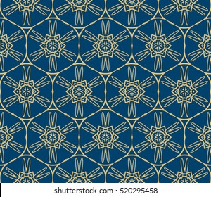 creative gothic floral geometric ornament. seamless vector pattern. blue and gold color. for decoration, wallpaper, presentation, fashion design.