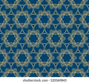 creative gothic floral geometric ornament. seamless vector pattern. blue and gold color. for decoration, wallpaper, presentation, fashion design.