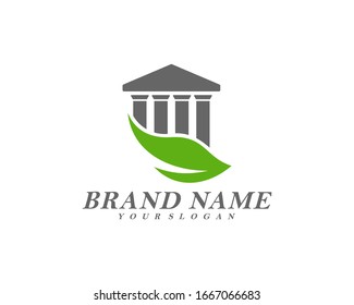 Creative government building with leaf logo template vector, Icon symbol