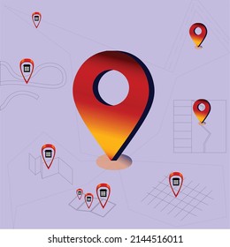 Creative GPs Navigating isolated Maps Pin Icon Mock up to recognize a land point for folded brochure and lining maps in vector illustration