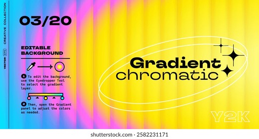 Creative gradient background with reeded glass effect of yellow blue iridescent colors. Vector Y2K retro gradient background with glass displacement effect of 3D ribbed glass morphism texture