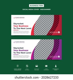 creative gradient color business firm social media timeline cover template design with an image placement, two color variant. fully editable, well organized design. vector eps 10 version, web banner