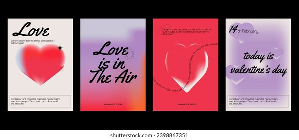 Creative gradient concept of Happy Valentines Day card set. Modern abstract design with hearts, doodles, line arts and modern typography.Template for ads, branding, banner, cover, label, poster.