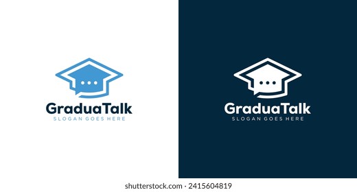 Creative Graduatalk Logo. Graduation Hat and Talk Chat Bubble with Minimalist Modern Style. Education Logo Icon Symbol Vector Design Template.