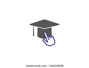Creative Graduation Hat Hand Click Logo Design Vector Symbol Illustration