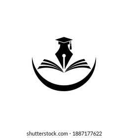 Pluma de graduación creativa y icono negro de la tapa