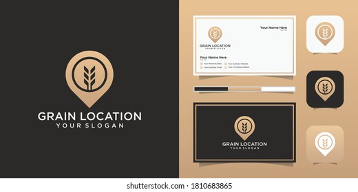 creative grain wheat logo and location line art and business card