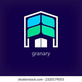 Logo creativo de granero. Transiciones de color únicas. Plantilla de logotipo granario de una línea de trigo única. vector