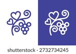 Creative grape fruit lovers logo design template illustration. Grape with heart love design, vector icon symbol.