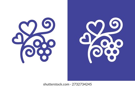 Creative grape fruit lovers logo design template illustration. Grape with heart love design, vector icon symbol.