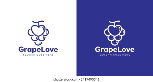 Creative Grape Love Logo. Modern Grapes with Linear Outline Style. Winery Logo Icon Symbol Vector Design Template.