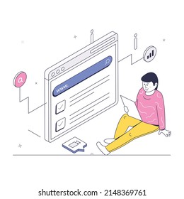 A creative graphic art, isometric vector illustration of web design 

