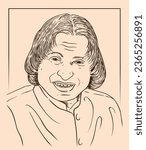Creative graphic contour outline hand drawn drawing, Line Art Sketch Portrait of the Indian Aerospace Scientist and Statesman Bharat Ratna Dr. Avul Pakir Jainulabdeen aka APJ Abdul Kalam.