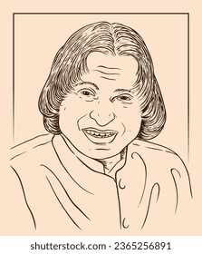 Creative graphic contour outline hand drawn drawing, Line Art Sketch Portrait of the Indian Aerospace Scientist and Statesman Bharat Ratna Dr. Avul Pakir Jainulabdeen aka APJ Abdul Kalam.