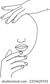 Creative graphic design. Creative hand and face art. Black and white graphic design.