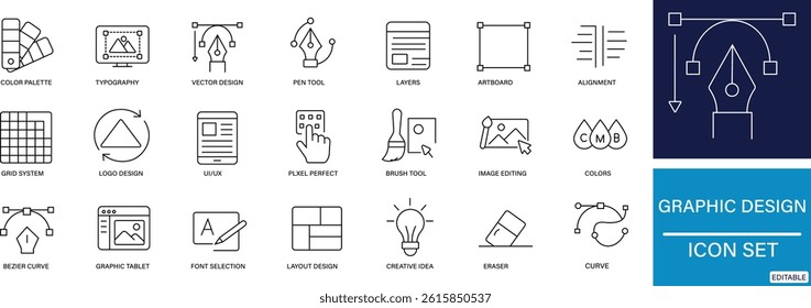 Creative Graphic Design Line Icon Pack Perfect for Designers.