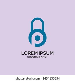 Creative, graphic design shaped padlock for security cloud vector app with letter p on the middle. Security icon vector. Vector illustration EPS.8 EPS.10
