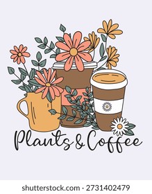 Design gráfico criativo adequado para uso de t-shirt, vestuário, têxtil e impressão sobre café e plantas 
