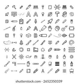 Creative Graphic Design Tools Icon Set  Vector Line and Solid Icons of Pencil Brush Typography UI UX and Digital Art Elements for Designers