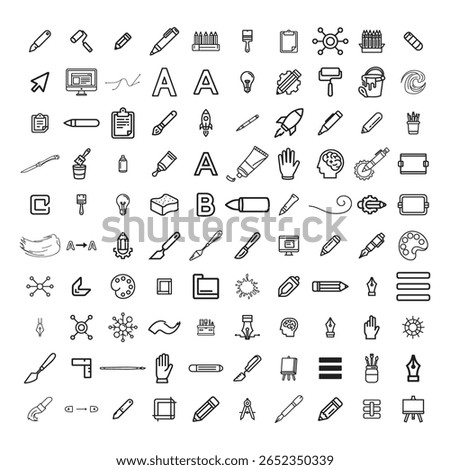 Creative Graphic Design Tools Icon Set  Vector Line and Solid Icons of Pencil Brush Typography UI UX and Digital Art Elements for Designers