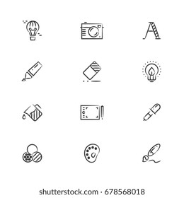Creative and graphic design tools line icons. Drawing tools, outline, vector illustration