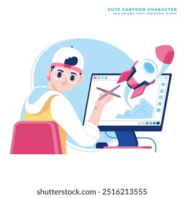 creative graphic designer character with laptop