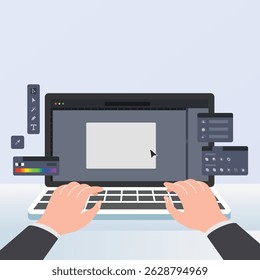 Creative graphic designer working on laptop keyboard	
