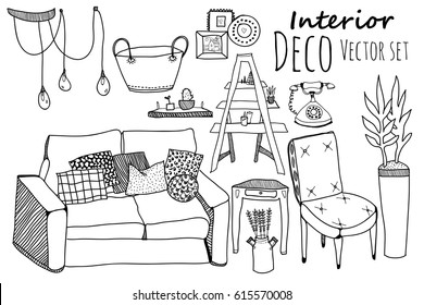 Creative Graphic Furniture Collection. Vector Doodle Elements