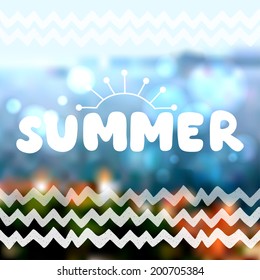 Creative graphic message for travel summer design.Vector blurred background with hand drawn doodle chevron pattern.