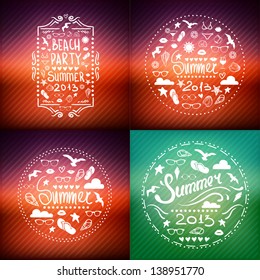 creative graphic poster SET for your design. summer emblems. Vector summer icons