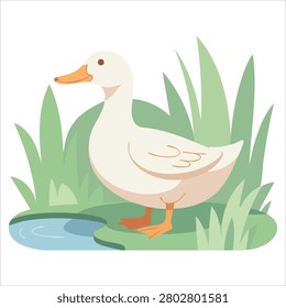 Creative graphic of sweet tiny duck on the river bank in a