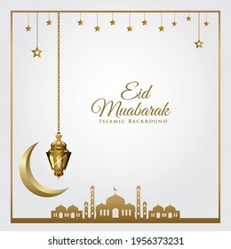 Creative graphic vector of Eid Mubarak with gold light lantern