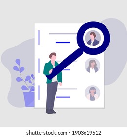 Creative graphic vector illustration, view HRD recruiting people, advancing career to success, looking for future recruits.