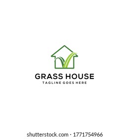 Creative grass house logo template design vector illustration