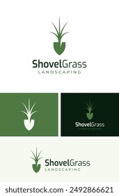 Creative Grass Shovel Lawn Yard Park Care Logo Design Branding Template