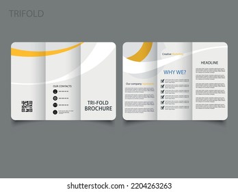Creative gray trifold brochure in minimalist style. Brochure with rounded corners.