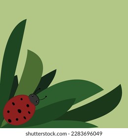 creative grean leaves and ladybug. background design of ladybug.