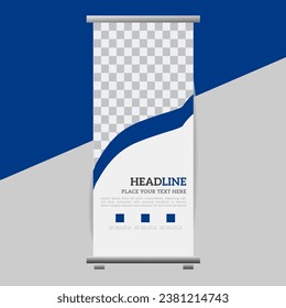 creative great business up roll banner design with blue shapes

