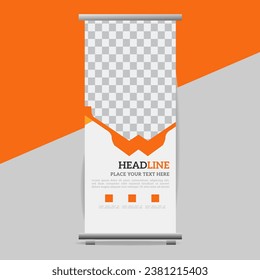 creative great business up roll banner design with orange shapes