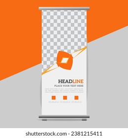 creative great business up roll banner design with orange shapes