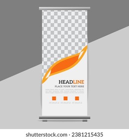 creative great business up roll banner design with orange shapes